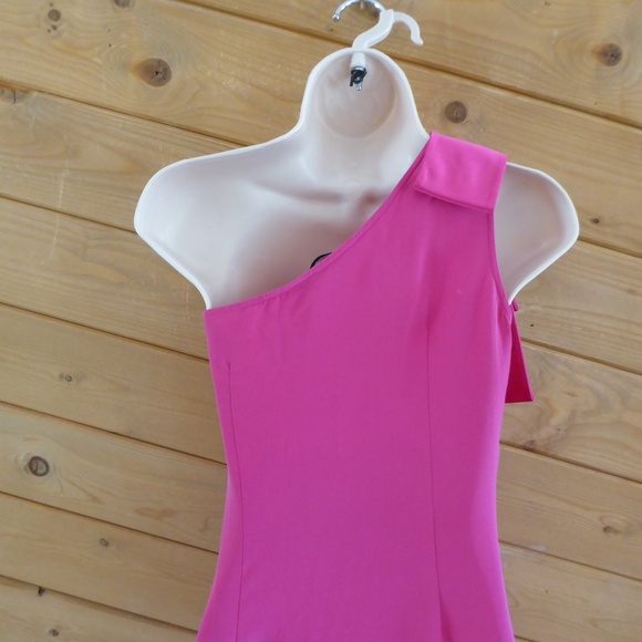 JAYGODFREY Hot Pink 100% Silk One Shoulder Party Cocktail Sleeveless Tank Dress - Picture 7 of 11